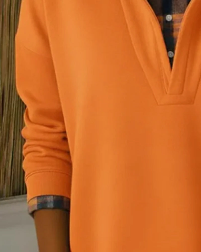 Hoodie Fake Two-Piece Checkered Patchwork