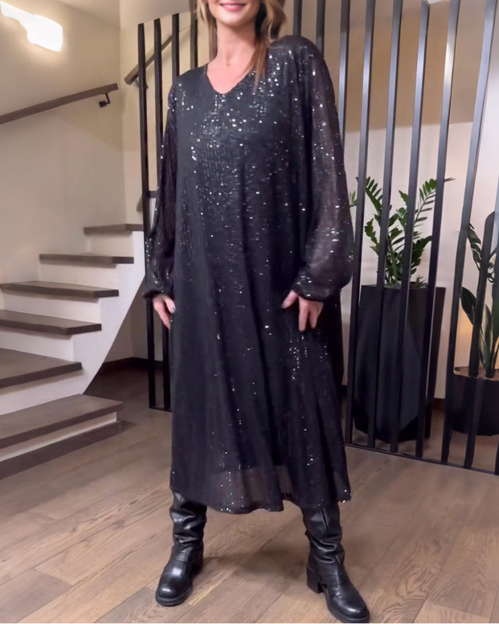 Modern Solid Color Dress with V-Neck