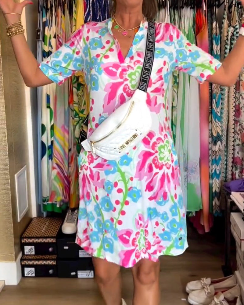 LVENDRA - Short Sleeve Floral Print Dress