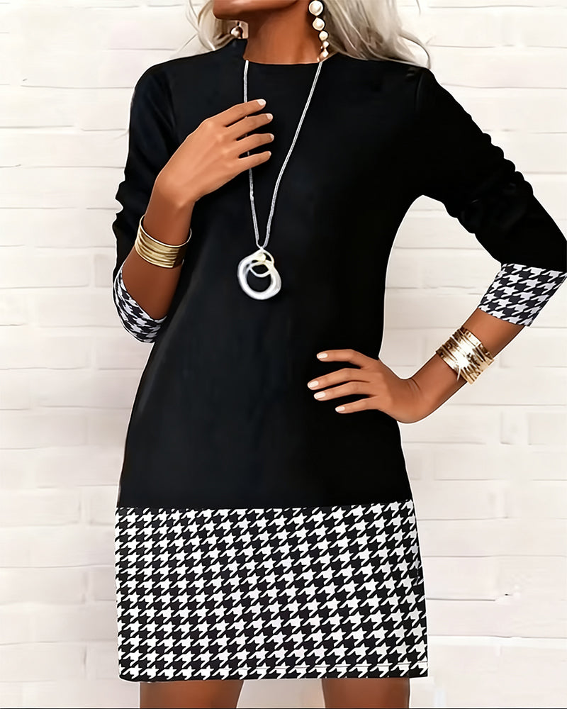 Dress Dogtooth Insert Long Sleeve