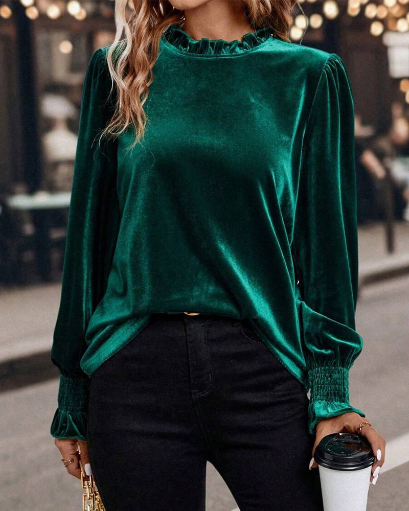 Top Crinkled Velvet Long Sleeve