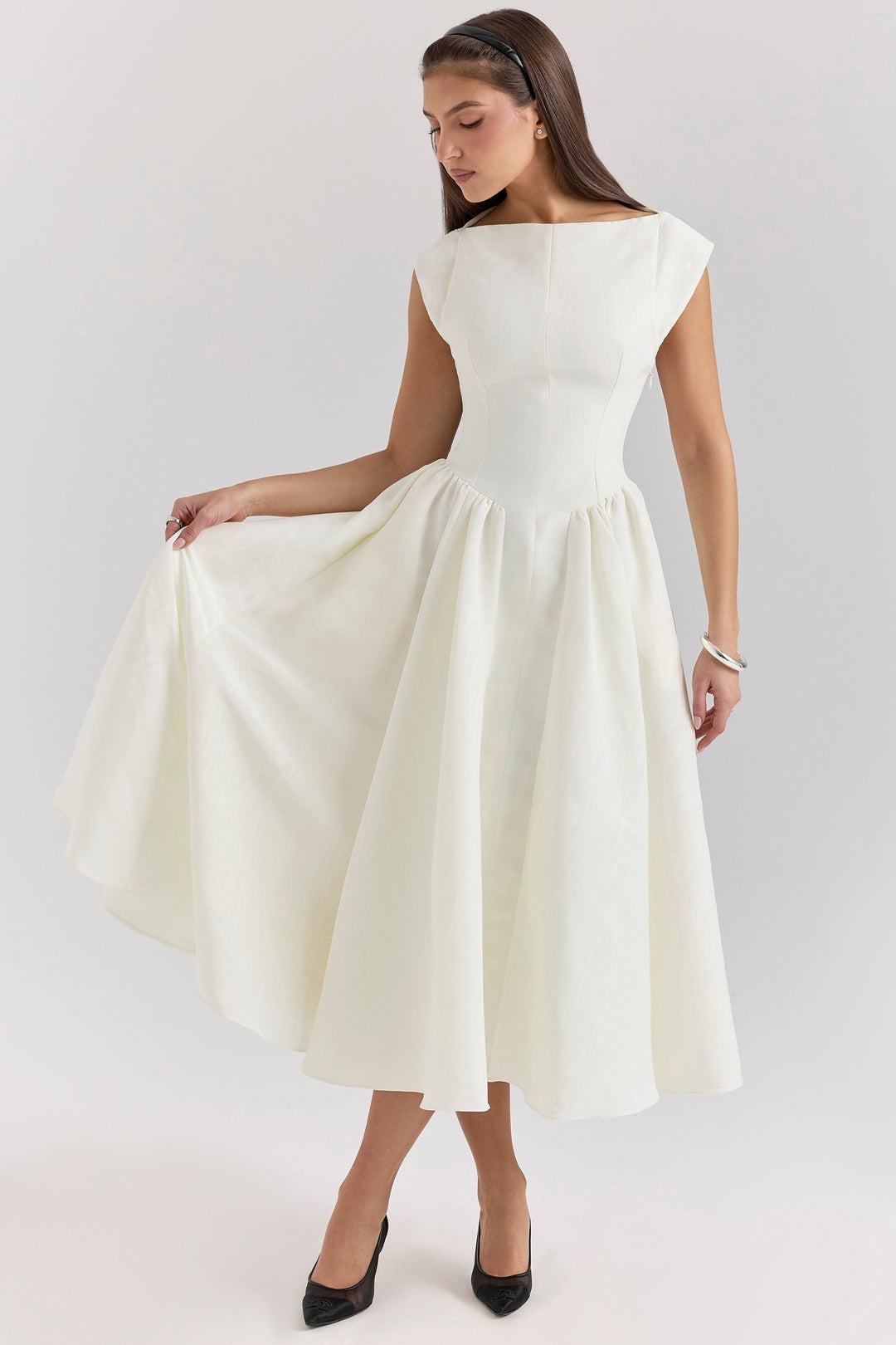 ISENDRIA – SATIN MIDI GOWN FOR SOPHISTICATED ELEGANCE