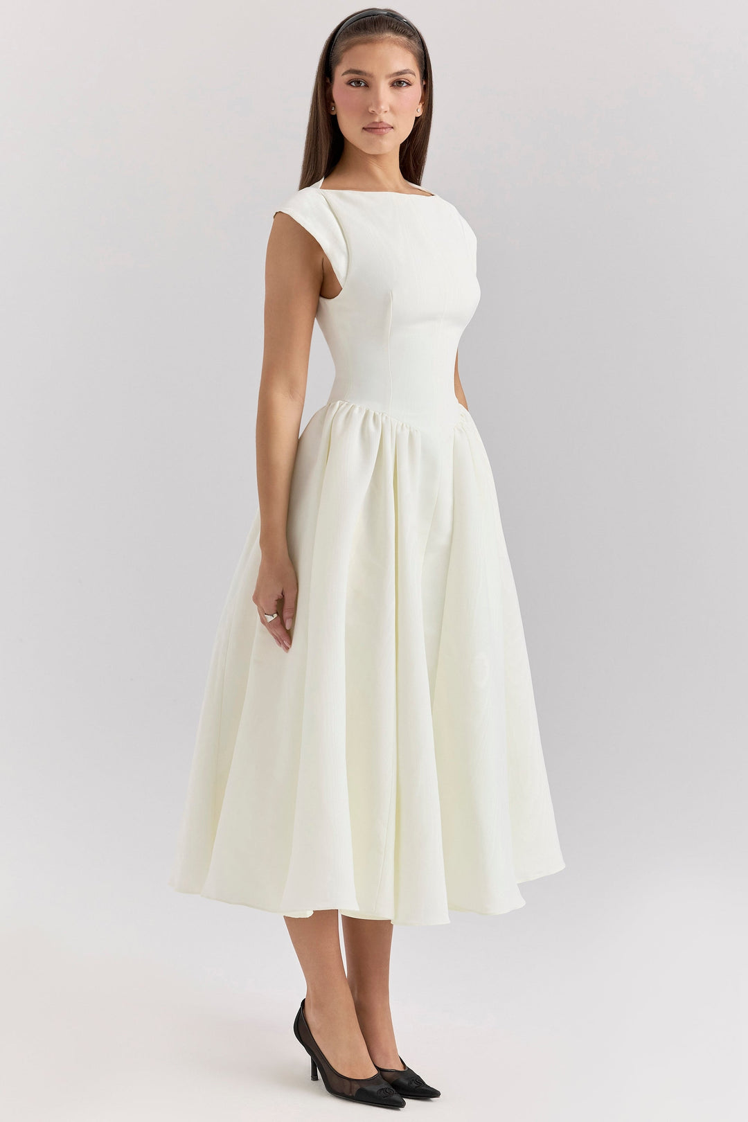 ISENDRIA – SATIN MIDI GOWN FOR SOPHISTICATED ELEGANCE