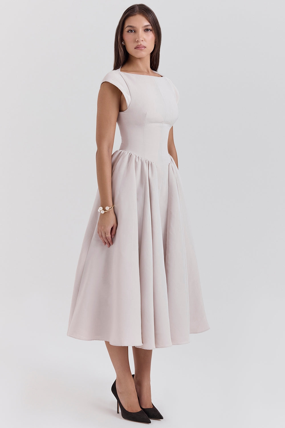 ISENDRIA – SATIN MIDI GOWN FOR SOPHISTICATED ELEGANCE
