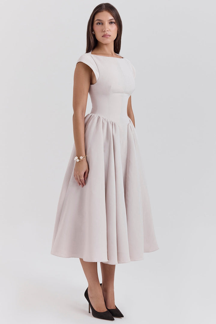 ISENDRIA – SATIN MIDI GOWN FOR SOPHISTICATED ELEGANCE
