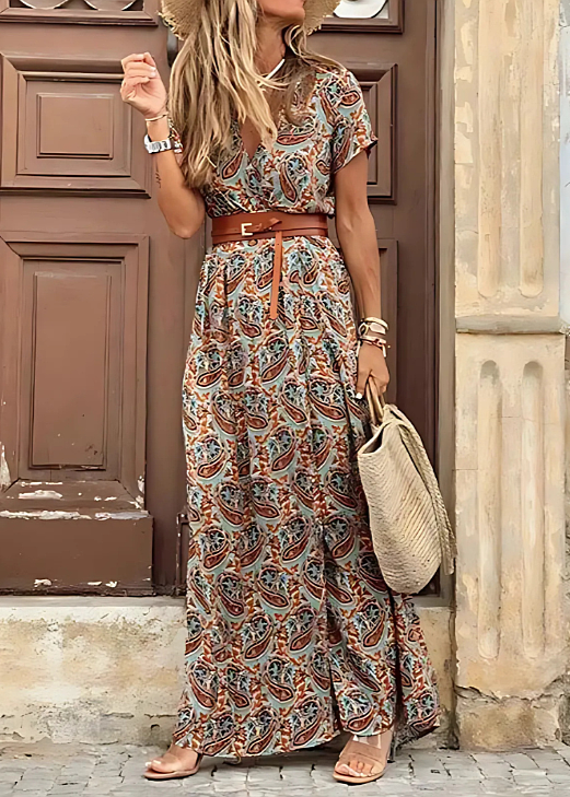 HAISLEY – FLORAL BELTED SLIT MAXI DRESS