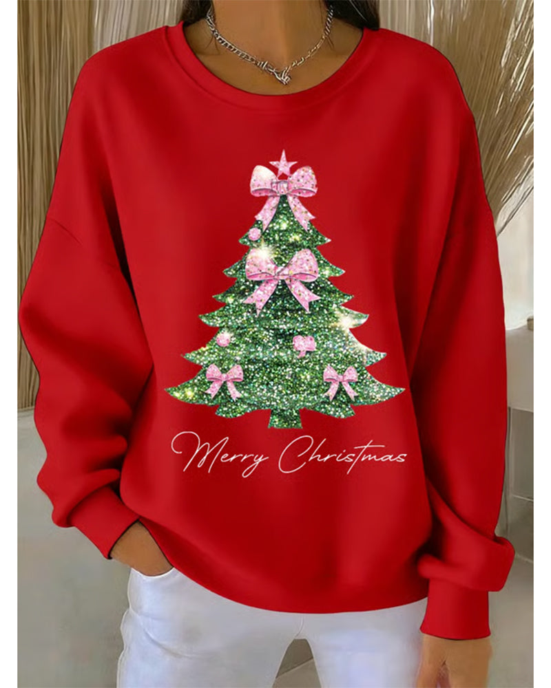 Crewneck Sweatshirt with Christmas Print and Long Sleeves