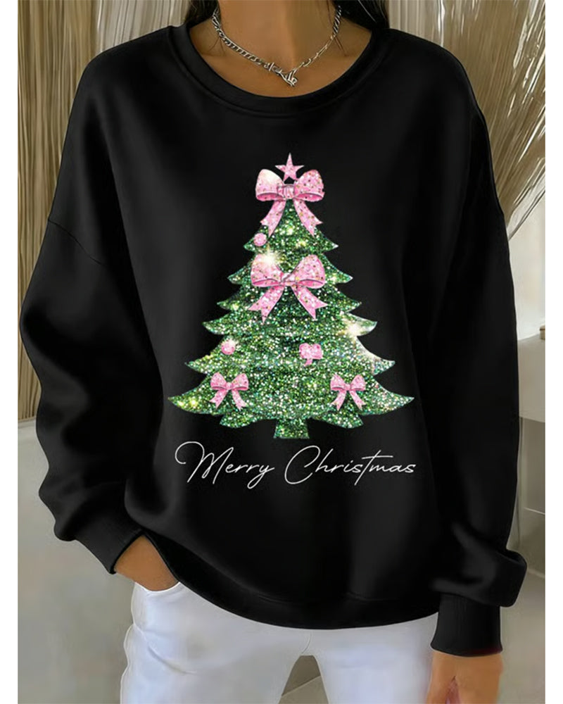 Crewneck Sweatshirt with Christmas Print and Long Sleeves