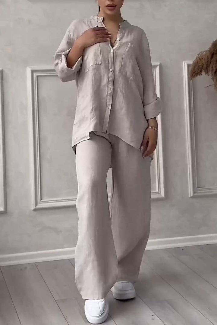Fara - Luxe Cotton & Linen Ensemble – Shirt & Trousers Set