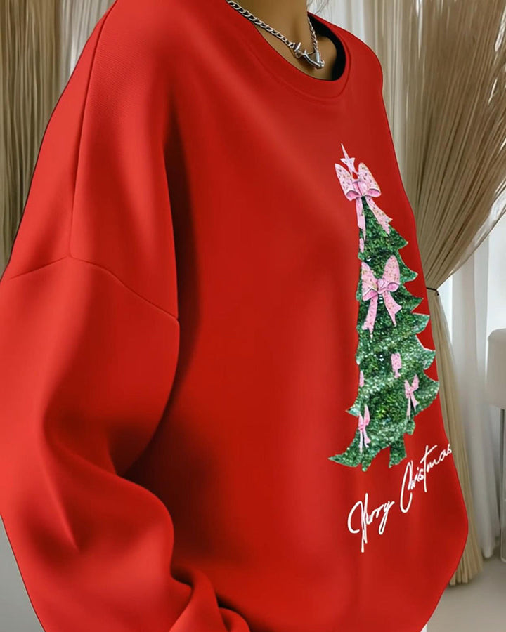 Crewneck Sweatshirt with Christmas Print and Long Sleeves