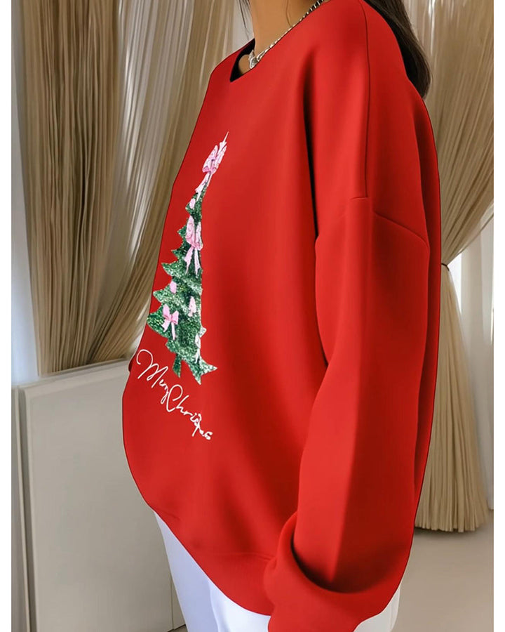 Crewneck Sweatshirt with Christmas Print and Long Sleeves