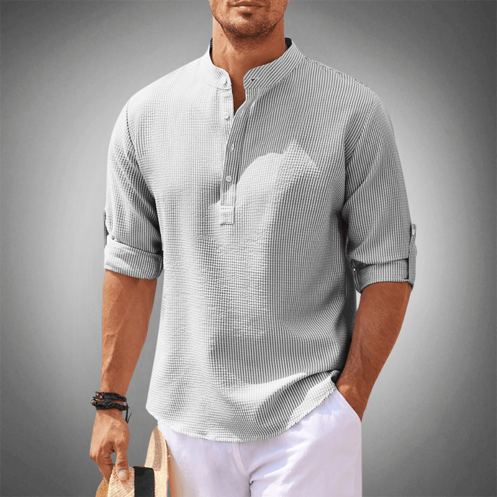 KORA – TEXTURED HENLEY COLLAR WAFFLE SHIRT