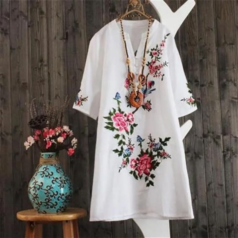 Haven – Floral Embroidered Dress with Loose V-Neck
