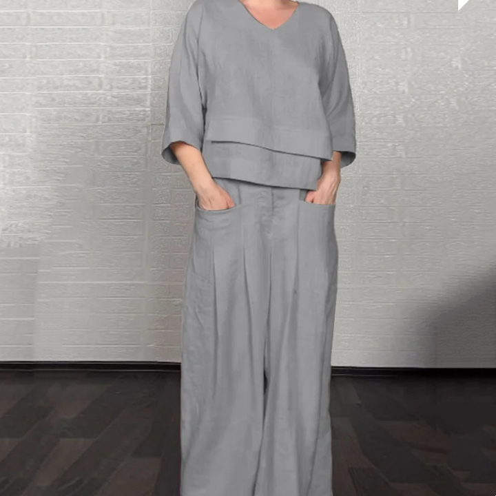 Cotton Linen Short Sleeve Two Piece Set